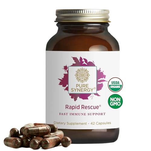 PURE SYNERGY Rapid Rescue | Organic Immune Support Capsules | Herbal Immune Supplement with Echinacea, Elderberry, and Olive Leaf Extracts | for Immediate Immune Support (42 Capsules)