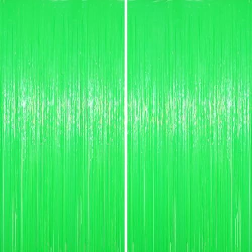 Image of Voircoloria 2 Pack Pastel Green Foil Fringe Backdrop Curtains, Tinsel Streamers Party Decorations, Fringe Backdrop for Baby Shower, Birthday Party