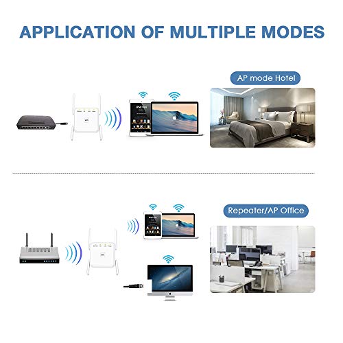 1200Mbps WiFi Booster Range Extender Repeater, 2.4 & 5GHz Dual Band WPS Wireless Signal 4 Antennas 360° Full Coverage, Extend WiFi Signal to Smart Home & Alex Devices (White)