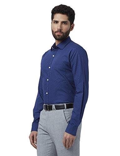 Image of Park Avenue Printed Cotton Dark Blue Slim Fit Cutaway Collar Full Sleeve Shirt