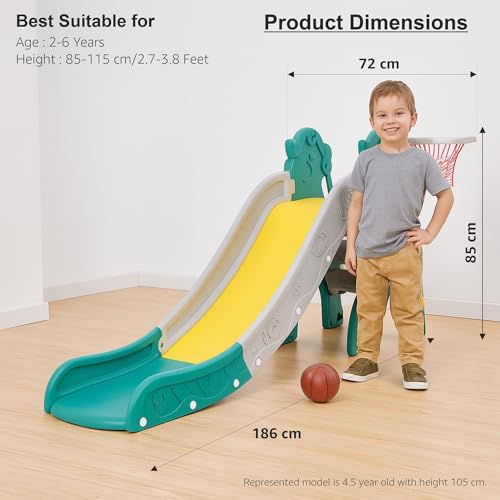 Image of Amazon Brand - Solimo Kids Garden Unicorn Slide - Large | Indoor Toy | with Basketball I24+ Months, Multicolor