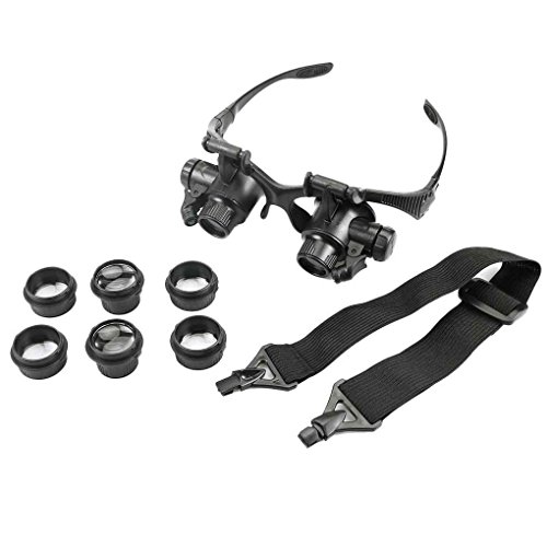 Masterein Loupes 10X 15X 20X 25X Bijoux Eye Réparation de Montre Lunettes Loupe avec 2 Microscope LED Lights