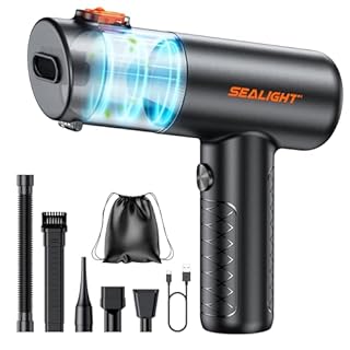 SEALIGHT Aspirabriciole Senza Fili, 32000Pa 4-in-1 Aspirapolvere Auto Cordless, One-Touch Dust Dump con 400000 RPM Motore Brushless, Mini Aspirapolvere Potente per Casa, Ufficio, Auto, Capelli