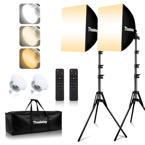Softbox Lighting Kit 2pack,Thoslatay16x16in Soft Box Upgrade 85W 2700-6400K 100-240V LED Bulbs Professional Photography Lighting Kit, Photo Studio Lights for Photoshoot/Video Recording/Live Streaming
