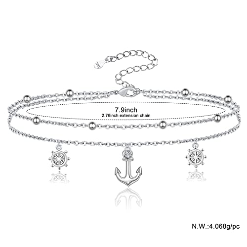 Jemplestic Anchor Anklets Ocean Gifts 925 Sterling Silver Adjustable Layered Ankle Bracelet For Girls Nautical Sailor Chains Sea Jewelry Birthday Christmas For Mom Women Wife Girlfriend #TOP5
