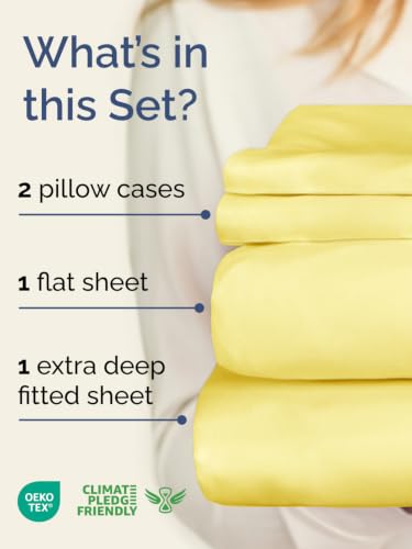 Image of Extra Deep Pocket Queen Size Sheet Set - Breathable & Cooling - Yellow