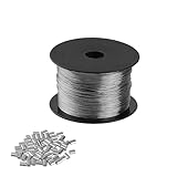 SEUICYNE 0.5 mm x 200 m Bildaufhängungsdraht, Drahtspule mit 60 Aluminium Crimpschleifenhülse, Aufhängedraht, Bilderrahmen Hanging Wire Kit, Edelstahldraht, Hängedraht für Bilder, Fotos, Wäscheleinen