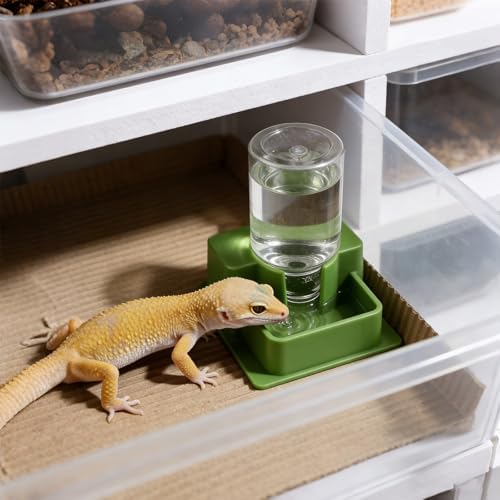 BangBoom 2 Pieces 1 Oz Reptile Water Dispenser with Bottle, Prevent Drowning Reptile Automatic Water Feeder, Gecko Feeder Drinker for Terrarium Tank Turtle Lizards (Green & Brown) — view 6
