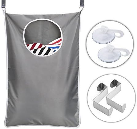 Corner Laundry Hamper Baby Laundry Organizer Door Hanging Space Saving Storage Bag Sorter with 2 SS Door Hooks & Strong Suction Cups for Bathroom/Storage/Bedroom/Nursery/Closets