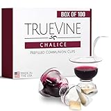 TrueVine Chalice Communion Cups and Wafer Set - Prefilled Cups w/Fresh Unleavened Bread & Grape Juice - Carefully Packaged & Easy to Open Elements for your Church Services, Fits in Trays (100 Count)