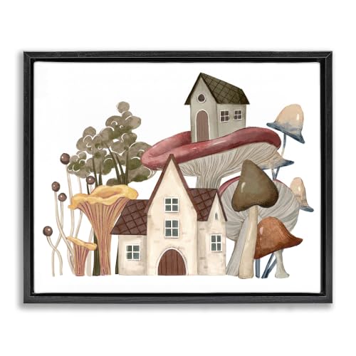 Whimsical Mushroom Town Botanical, 16 x 20 Inch Canvas in Floater Frame