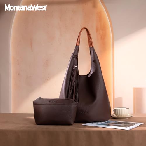 Image of Montana West Hobo Bags for Women Slouchy Handbags 2PCS Tassels Shoulder Bag with Comestic Bag