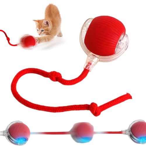 Poxtedsr 1pcs Smart Interactive Pet Toy Ball, Self Rolling Dog Ball Interactive Cat Toys, 360° Smart Automatic Rolling Ball Toy for Dogs Cats Indoor Outdoor Play (Red)