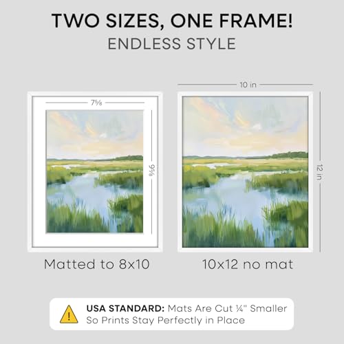 Image of Homeforia 10x12 White Picture Frame, High-End Metal, 8x10 Mat, Glass | High End Aluminum, Tempered Glass, Acid-Free 8x10 Removable Mat, 10x12 in Edge-to-Edge Display 12x10, Wall Kit, Set Of 1