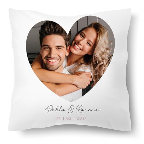 Genérico Cojín Personalizado Con Foto En Forma De Corazón, Blanco, Con Nombres Y Fecha, Regalo Romántico San Valentín Día De Los Enamorados Cumpleaños Pareja