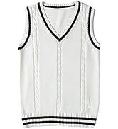 jinghuiyue Women’s V Neck Sweater Vest School Uniform Solid Color Sleeveless Knit Sweaters Pullov...