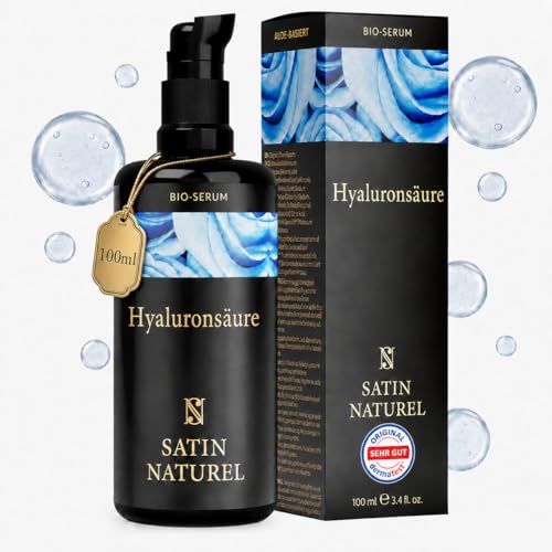 Satin Naturel Hyaluron Serum Hochdosiert 100ml – Bio Hyaluronsäure Serum Gesicht – Anti-Aging Feuchtigkeitsserum – Vegan – 24h Feuchtigkeit – Gesichtspflege für Frauen und Männer