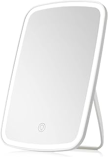 مراة مكياج محمولة قابلة لاعادة الشحن بمنفذ USB مزودة بشاشة تعمل باللمس واضاءة LED بسطوع قابل للتعديل لمستحضرات التجميل