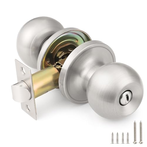 KNOBWELL Brushed Nickel Door Knob for Bedroom Bathroom, Interior Door Knobs with Round Ball Knob, Keyless Privacy Door Knob with Lock, Indoor Door Handle, 1 Pack
