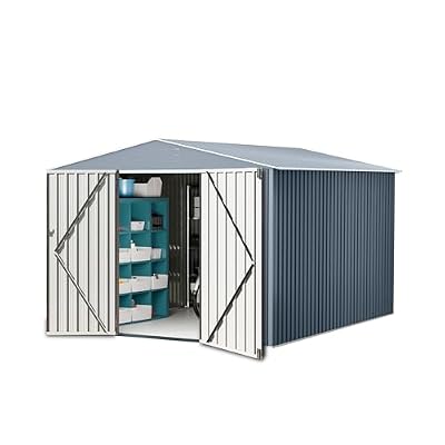 8X12FT Outdoor Metal Storage Shed, Lockable Weatherproof Garden Shed for Tools & Equipment, Durable Galvanized Steel with Sloping Roof & Ventilation, Ideal for Backyard, Patio & Garage Storage, Grey