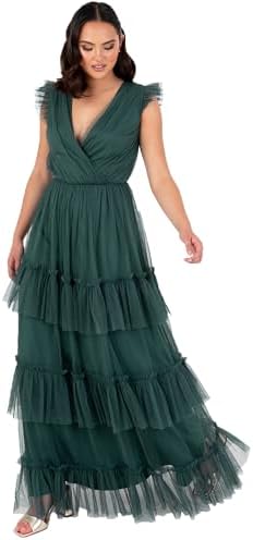 plaza collection limited Anaya with Love Short Sleeve V Neck Ruffle Tulle  Guest Long Dress Wedding Bridesmaid Prom Dress Emerald Green 22 Green :  Amazon.com.be: Fashion