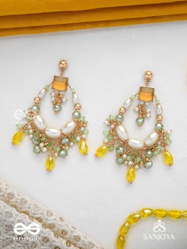 Image of SANJOYA by EVERSTYLISH Embroidered Earrings for Women | Hoop Earrings with Stones, Beads, Pearls & Glass Drops | Lightweight Ethnic & Festive Jewelry for Weddings & Parties