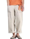 Minibee Women's Wide Leg Harem Pants Cotton Linen Striped Casual Palazzo Pants with Pockets Solid Beige 2XL