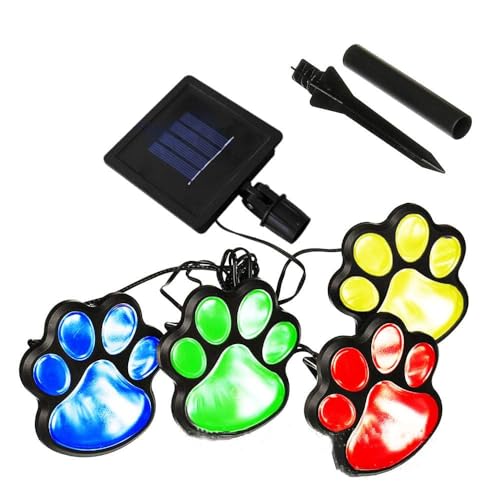 4 Solar Dog Animal Paw Print Lights Garden Statue Lantern Led Path 3" Light Lamp for Outdoor Garden Path Landscape Walkway Yard (Colorful)