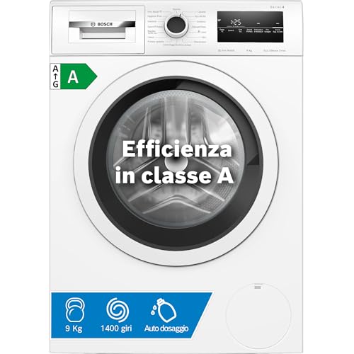 Bosch Elettrodomestici WGG244F1IT Serie 6 Lavatrice a carica frontale, capacità 9 kg, 1400 rpm, Dosaggio automatico i-DOS, Iron Assist, Sistema Anti macchia, Bianco, 60 cm