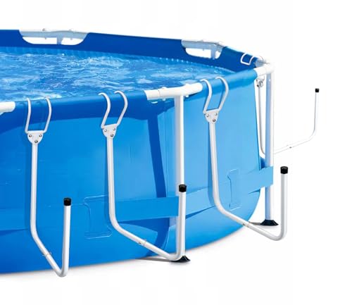 Pool Cover Holder, 4Pcs Solar Pool Cover Holder, Adjustable U-Shaped Hooks Keep for Framed Above-Ground Swimming Pools, Easy to Install & Store (White)