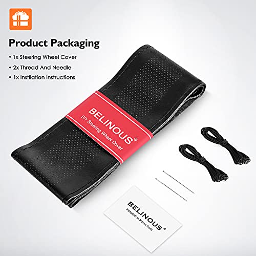 Belinous Leather Car Steering Wheel Cover, Stitch On Wrap (Size M4, Black) #TOP5