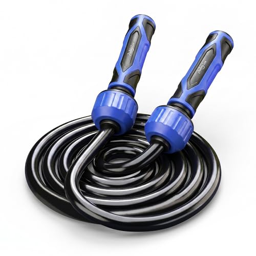 Cuerda de saltar con peso de 1.5 libras Buddy Lee con cable de PVC azul y negro