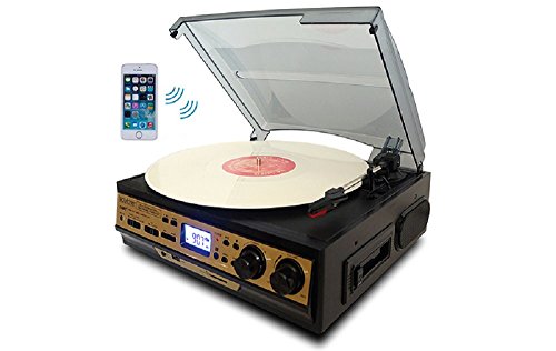Boytone Bt-27G-C Bluetooth Connection 3-Speed Stereo Turntable, 2 Built In Speakers Digital Lcd Display Am/Fm Radio, Usb/Sd/Aux+ Cassette/Mp3 & Wma Playback/Recorder & Headphone Jack + Remote Control #TOP17