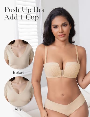 Image of Wireless Push Up Balconette Bras for Women Add 1 Cup Seamless Bra