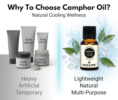 Image of Earth N Pure Camphor Essential Oil | 100% Pure & Natural Therapeutic Grade Camphor Oil | Undiluted Essential Oil for Aromatherapy, Diffuser, Massage & DIY Care | 15ml