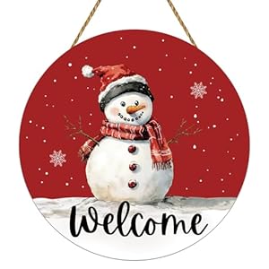 Snowman Christmas Decorations Christmas Door Decorations Winter Decor Snowman Winter Wreath Wooden Front Door Hanger Welcome Sign for Front Door Porch Wall Indoor Home Decor