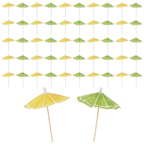 Lemon & Lime Citrus Fruit Slice Paper Drink Umbrellas Cocktail Party Accessories, 50 Count