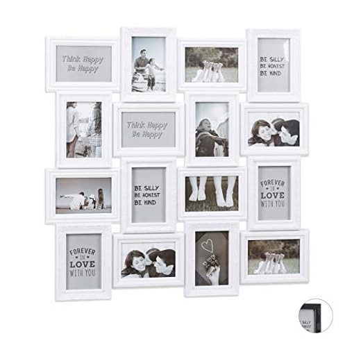 Relaxdays Marco múltiple para 16 Fotos, 9 x13, Formato Vertical y Horizontal, Plástico, Blanco, 70 x 70 cm, 57 x 86 cm