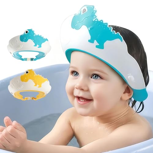 Bonnet de douche pour enfants lot de 2 bleu jaune motif dinosaure