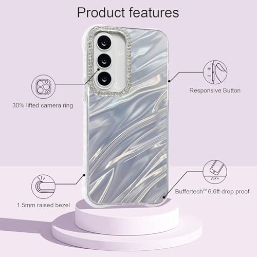Image of Elzzi Compatible with Samsung Galaxy S26 | Marble Glossy Hard PC Samsung Galaxy S26 Back Cover with Diamond Camera Protector | Ultra Stylish Shockproof Back Cover Case for Girls Women-Sky