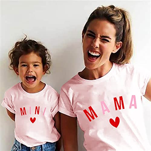 Mama Mini Shirts Mommy and Me Outfiits Love Heart Graphic Short Sleeve Casual Tops Family Matching Clothes2
