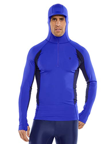 Coolibar UPF 50+ Men s Point Break Hooded Rash Guard - Sun Protective (X-Large- Cobalt Navy Colorblock)
