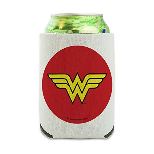 Wonder Woman Classic Logo Can Cooler - Drink Sleeve Hugger Collapsible Insulator - Beverage Insulated Holder