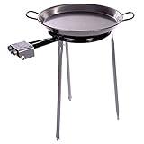 Paella Pan Polished Steel + Paella Gas Burner and Stand Set - Complete Paella Kit for up to 13 Servings