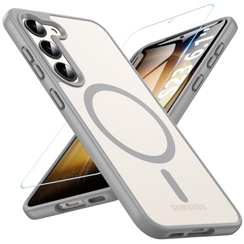 Magnetisch Für Samsung Galaxy S23 Hülle mit Panzerglas Glas,Militärschutz Handyhülle für S23 mit MagSafe Matt Transluzen...