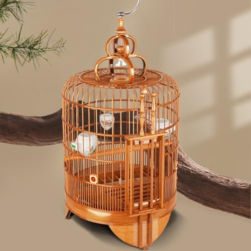 Jaula de pájaros tradicional oriental de bambú hecha a mano para el hogar 4