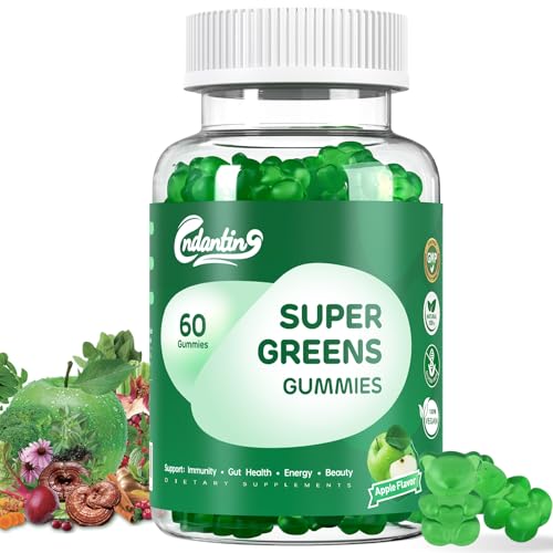 Multivitamin Super Greens Gummies - Daily Vegan Gummy Vitamins for Women, Apple Flavor | Organic Blend with Vitamin C, Turmeric, Zinc, Immune Support, Energy Booster, Metabolism | 60 Count