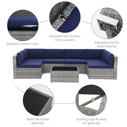 Bed Bath & Beyond Wicker/Steel 7-Piece Outdoor Cushioned Sectional Sofa Set Deep Grey