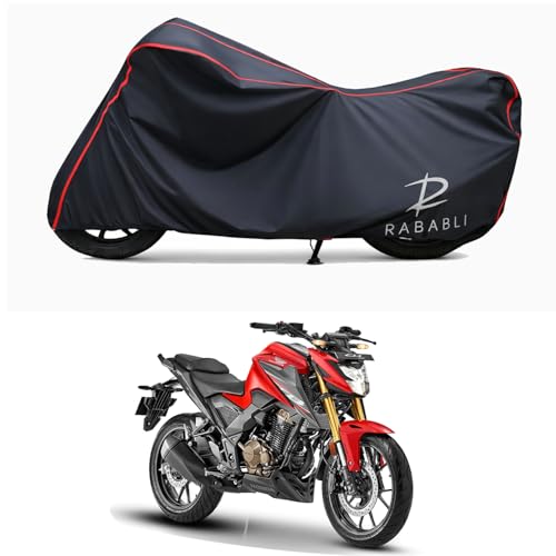 Image of Waterproof Bike Body Cover Compatible for | Honda CB300F | Taffeta Fabric, Red Piping Design, Bottom Elastic Fit | Dustproof, Sun UV & Rain Protection for All Bikes