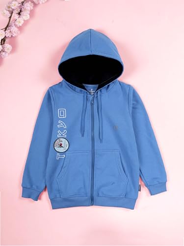 Image of KiddoPanti Boys Solid Cotton Full Sleeve Zip-Up Front Open Hooded Sweatshirt